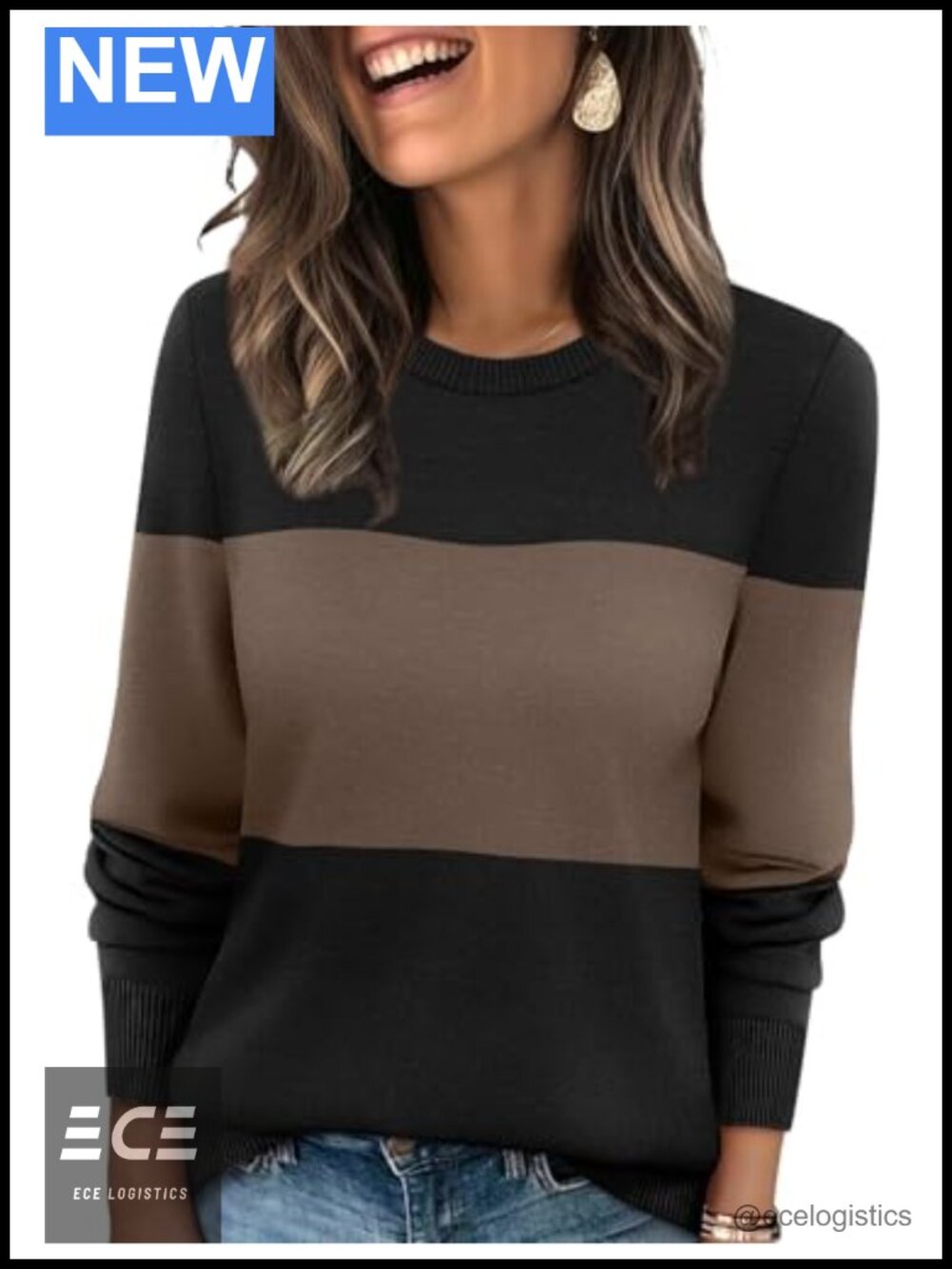 Womens Ribbed Knit Crewneck Long Sleeve Pullover Sweater Lightweight Fall